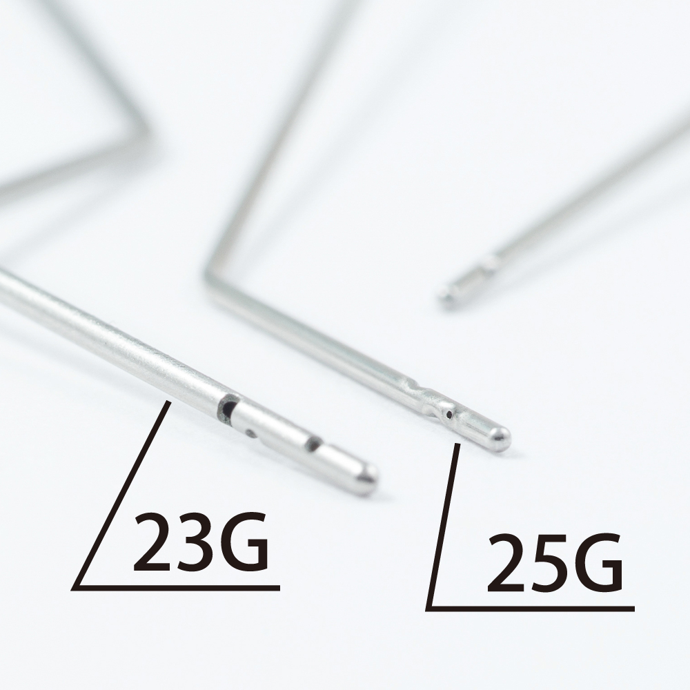 カニューレ23gと25gの比較写真