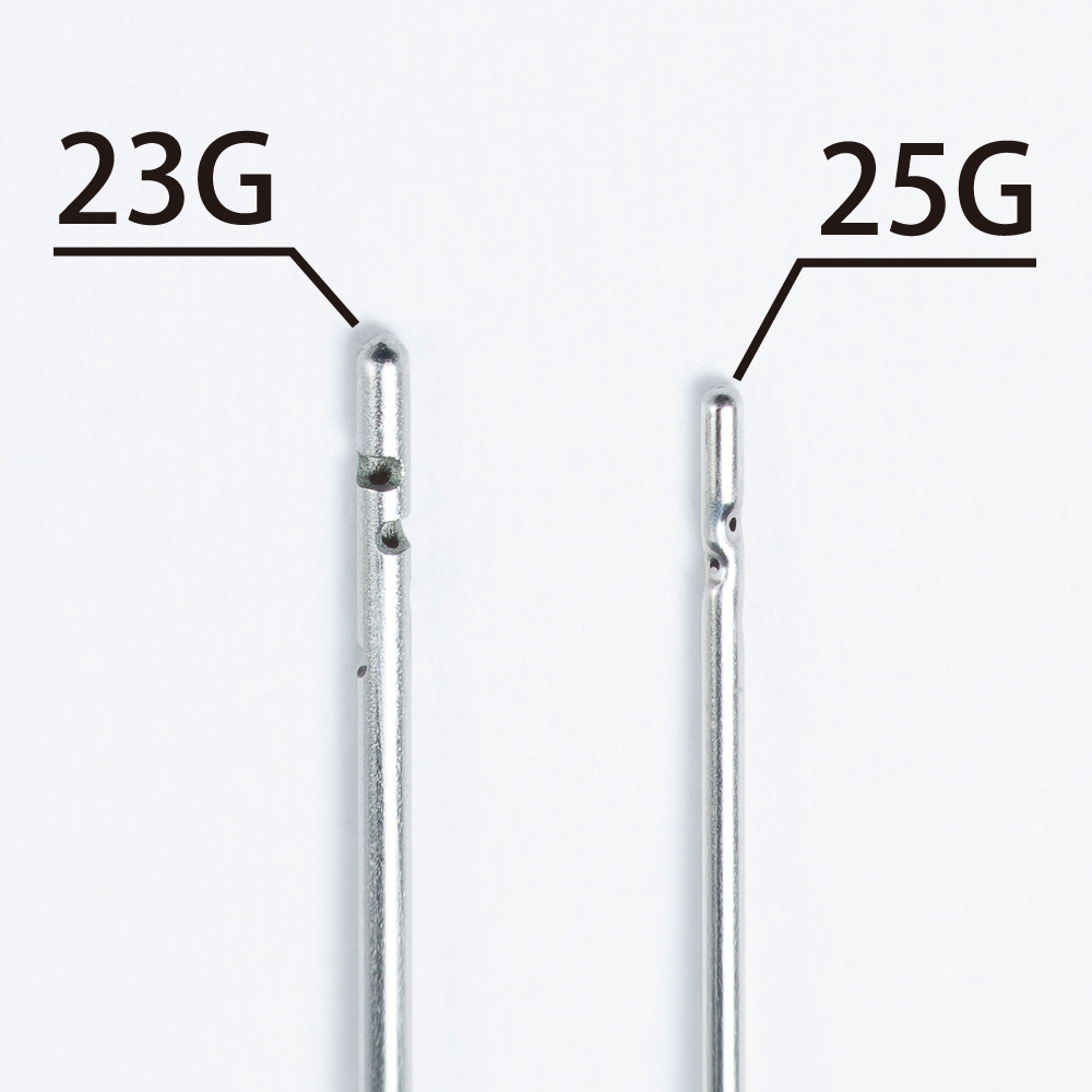 カニューレ23gと25gの比較写真
